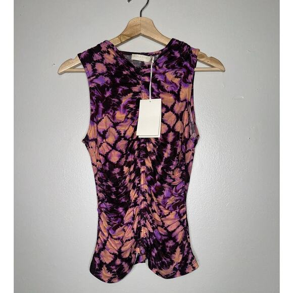 Ulla Johnson NWT Allie Ruched Tank Top Wisteria Size P/XS Tie Dye Purple/Pink - Picture 2 of 7